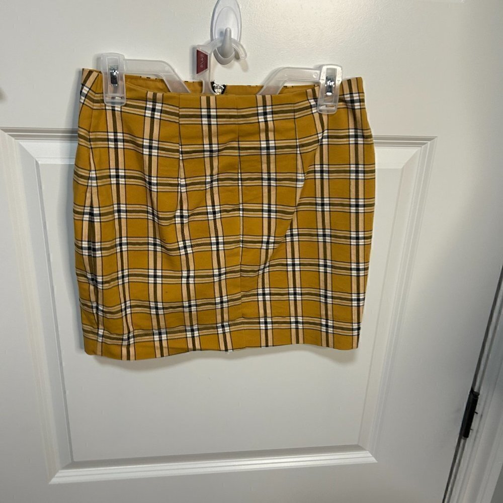Express Yellow Plaid Front Zip Skirt Size 4 EUC - Picture 2 of 2